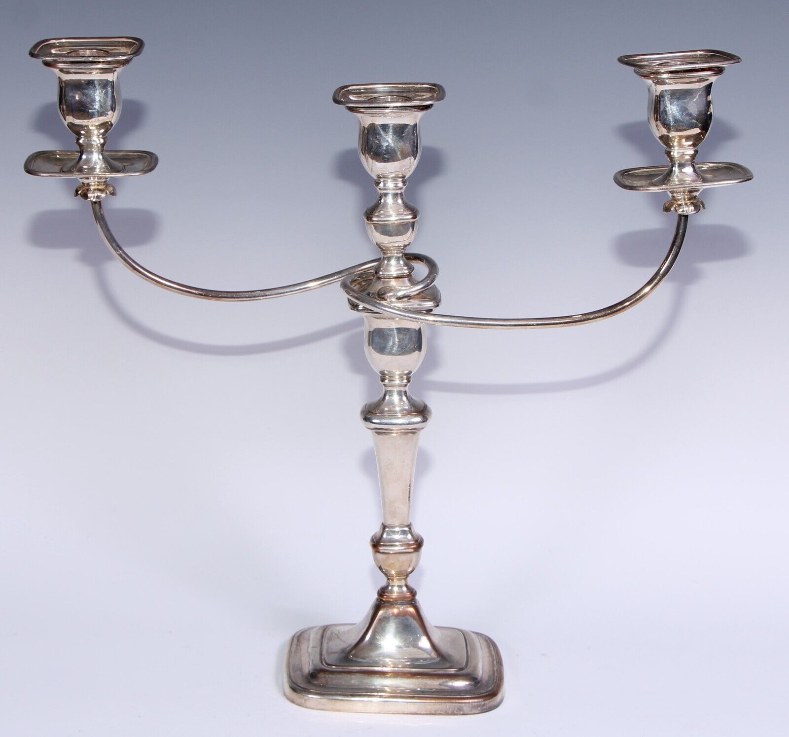 Pair Geo III Old Sheffield Plate Three Light Candelabra