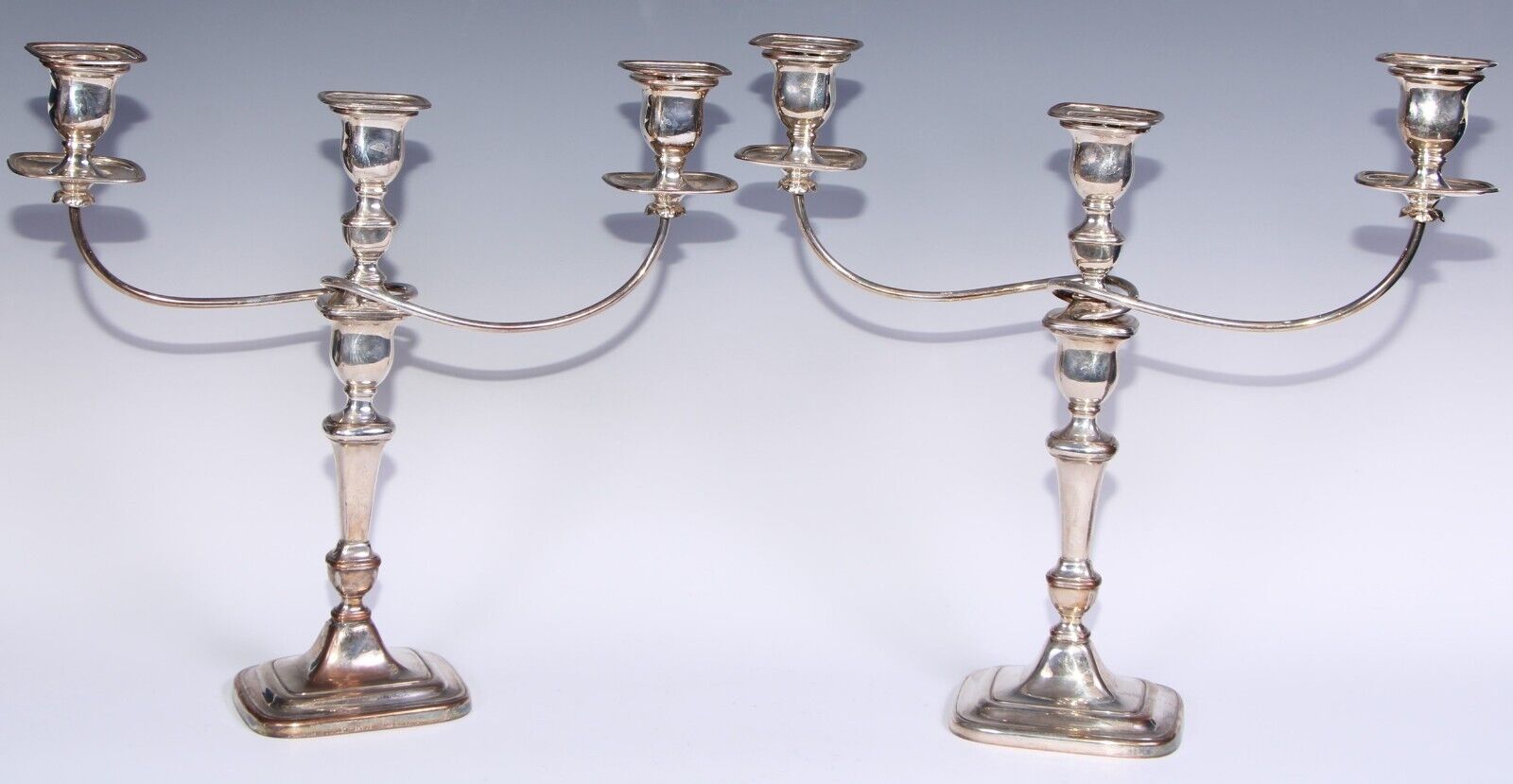Pair Geo III Old Sheffield Plate Three Light Candelabra