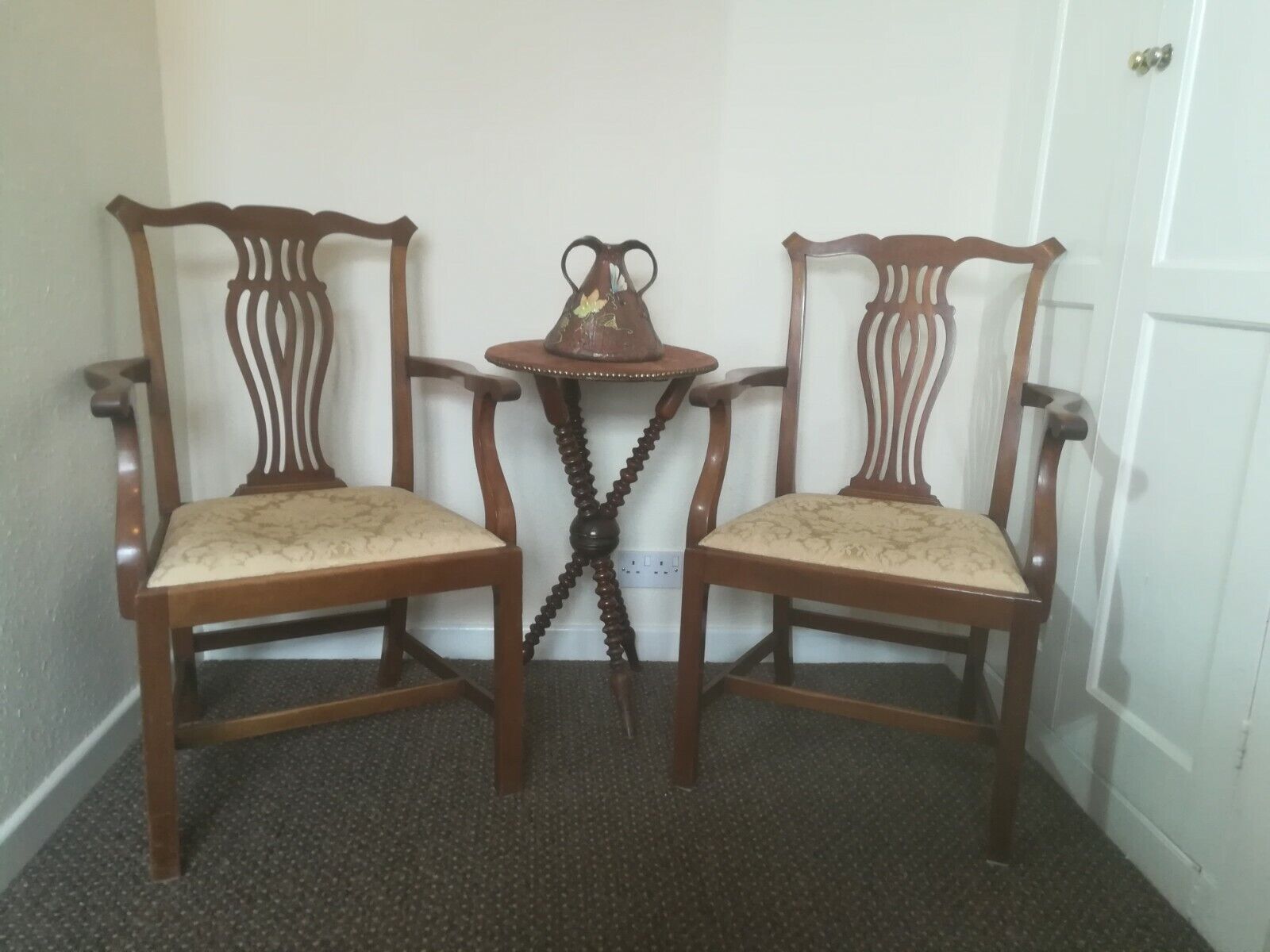 Pair Mahogany Chippendale Revival Carver chairs