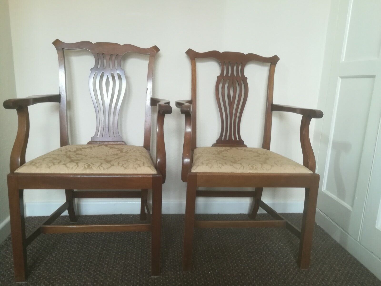 Pair Mahogany Chippendale Revival Carver chairs