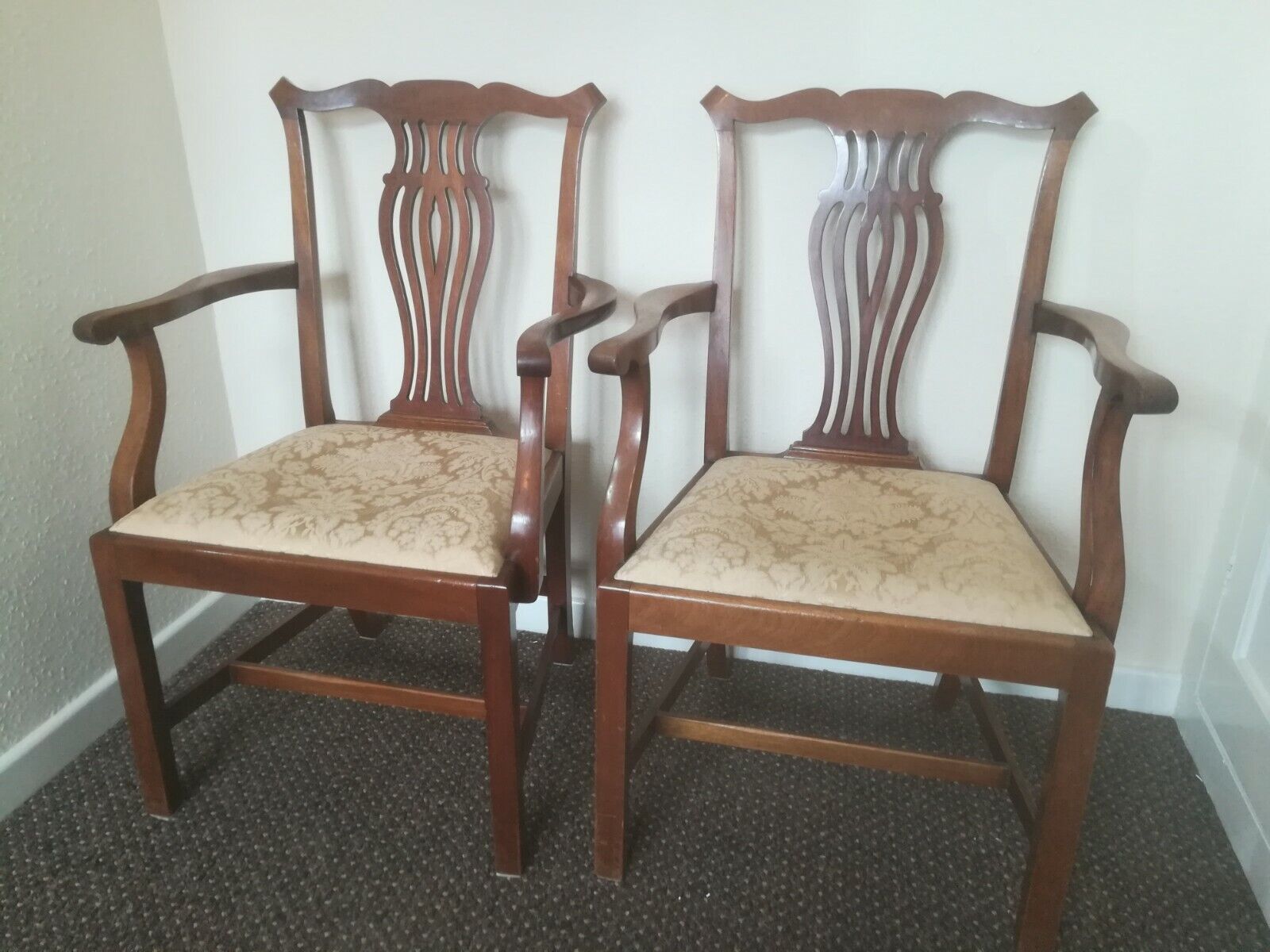 Pair Mahogany Chippendale Revival Carver chairs