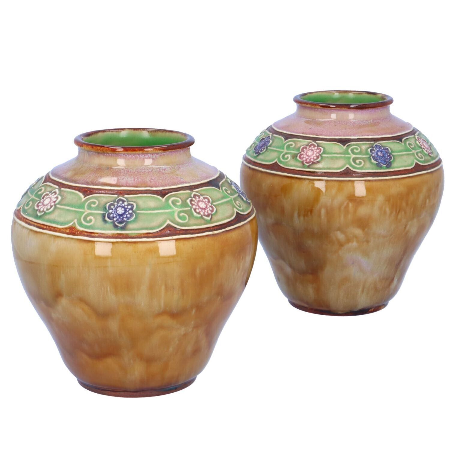 Pair Royal Doulton Vases By Lily Partington