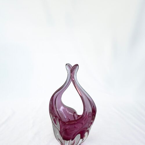 Pink Bohemian Vintage Mid-Century Art Glass Bowl by Chribska Glassworks, Czechoslovakia, 1960s