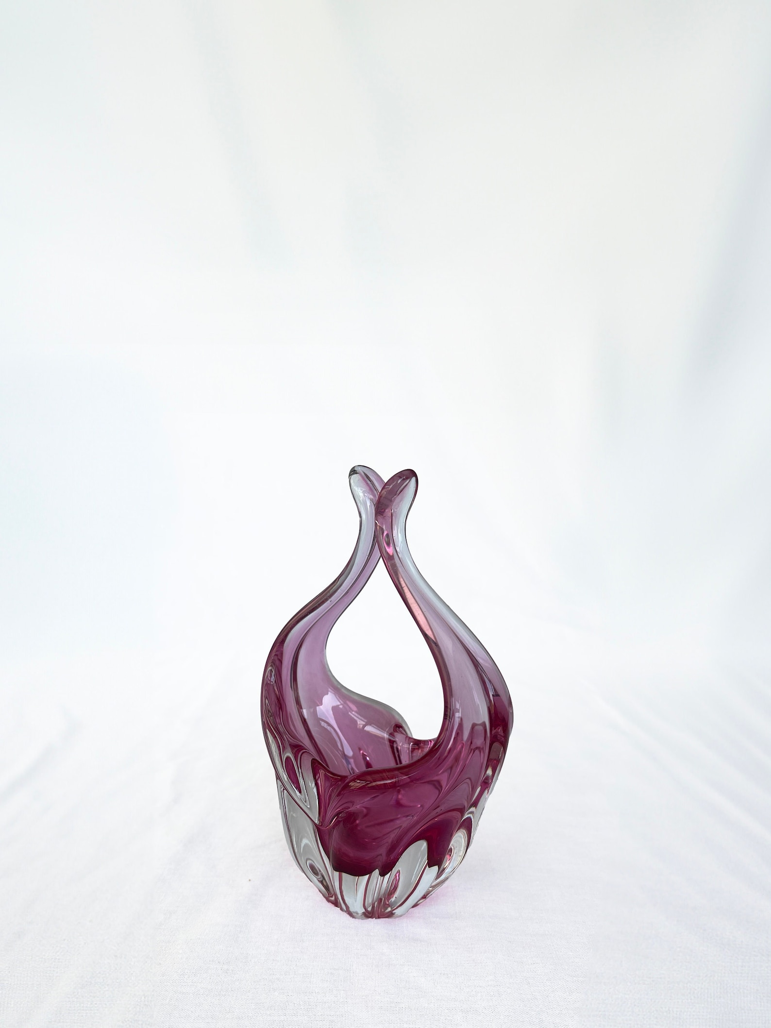 Pink Bohemian Vintage Mid-Century Art Glass Bowl by Chribska Glassworks, Czechoslovakia, 1960s