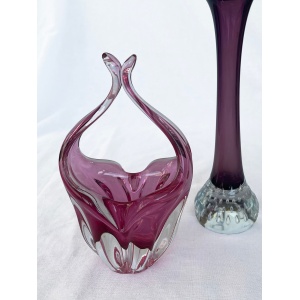 Pink Bohemian Vintage Mid-Century Art Glass Bowl by Chribska Glassworks, Czechoslovakia, 1960s