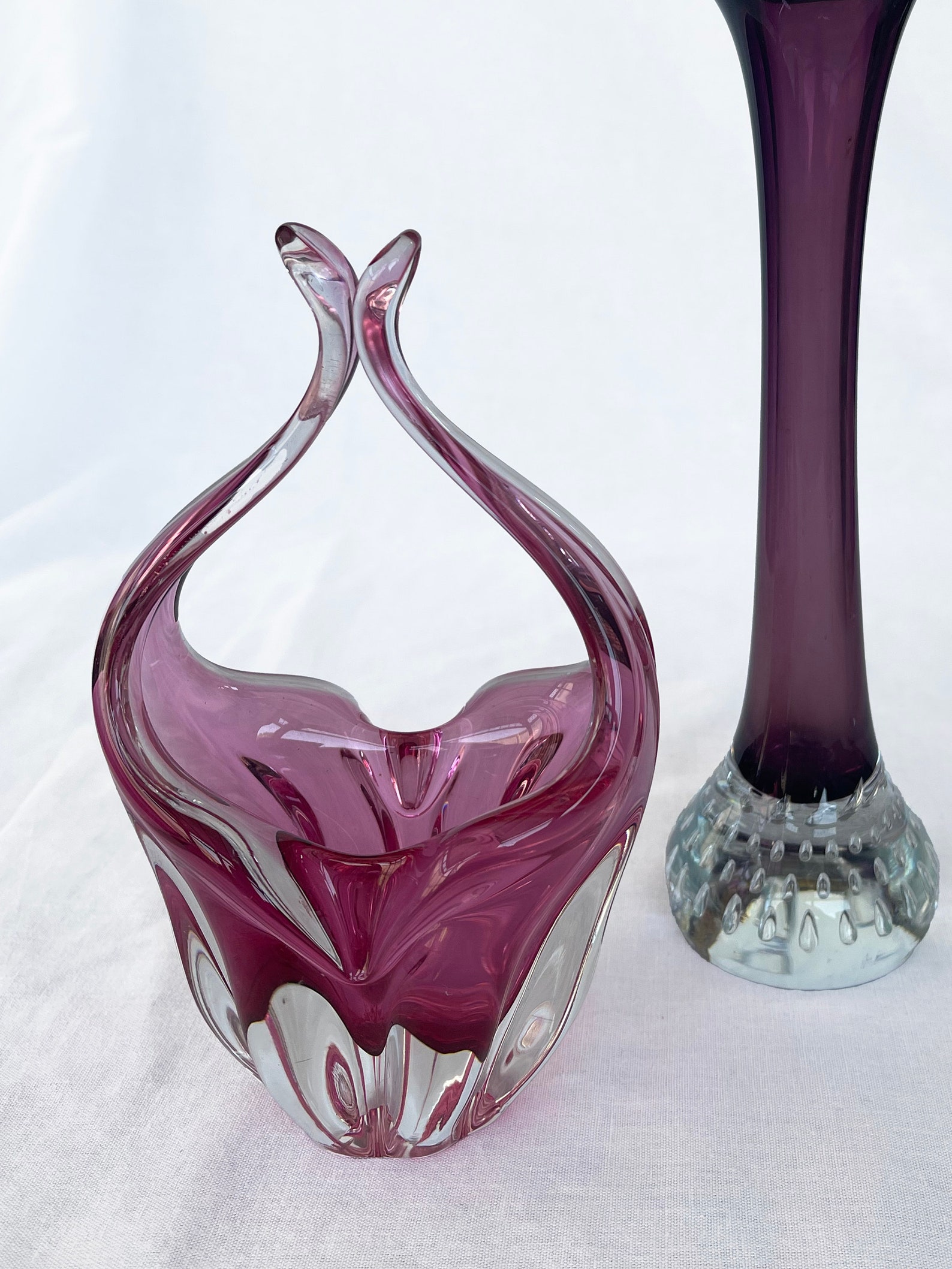 Pink Bohemian Vintage Mid-Century Art Glass Bowl by Chribska Glassworks, Czechoslovakia, 1960s