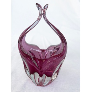 Pink Bohemian Vintage Mid-Century Art Glass Bowl by Chribska Glassworks, Czechoslovakia, 1960s