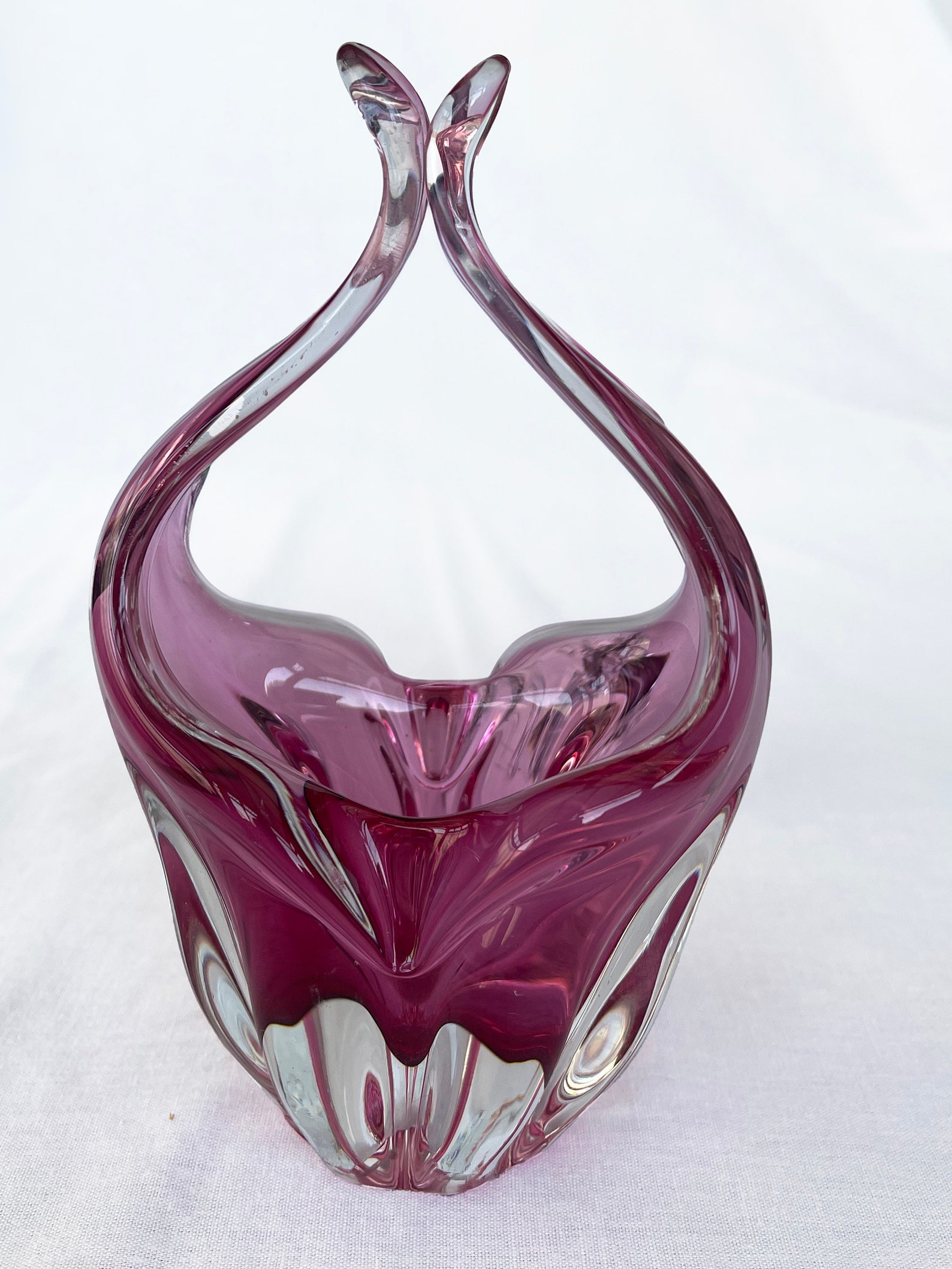 Pink Bohemian Vintage Mid-Century Art Glass Bowl by Chribska Glassworks, Czechoslovakia, 1960s