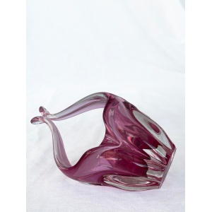 Pink Bohemian Vintage Mid-Century Art Glass Bowl by Chribska Glassworks, Czechoslovakia, 1960s