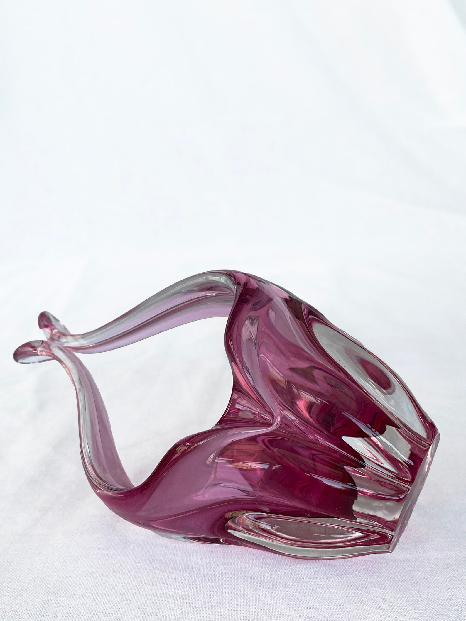Pink Bohemian Vintage Mid-Century Art Glass Bowl by Chribska Glassworks, Czechoslovakia, 1960s