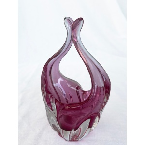 Pink Bohemian Vintage Mid-Century Art Glass Bowl by Chribska Glassworks, Czechoslovakia, 1960s