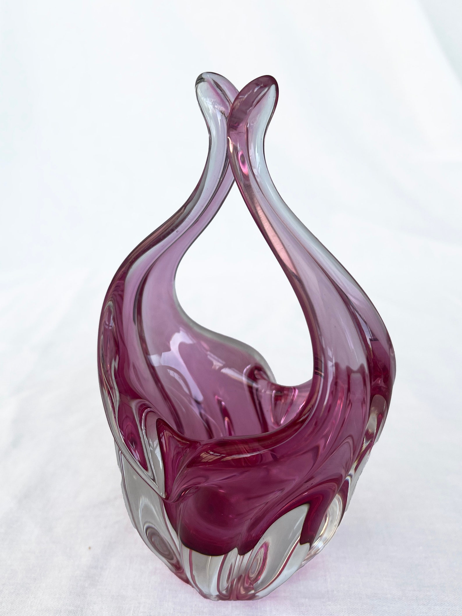 Pink Bohemian Vintage Mid-Century Art Glass Bowl by Chribska Glassworks, Czechoslovakia, 1960s