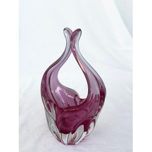 Pink Bohemian Vintage Mid-Century Art Glass Bowl by Chribska Glassworks, Czechoslovakia, 1960s