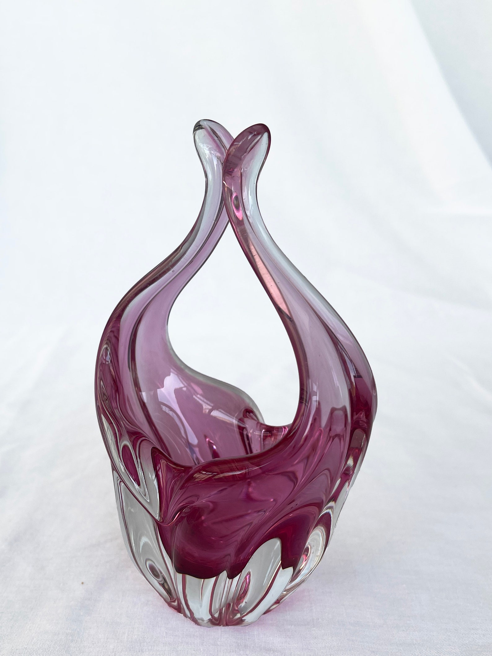 Pink Bohemian Vintage Mid-Century Art Glass Bowl by Chribska Glassworks, Czechoslovakia, 1960s