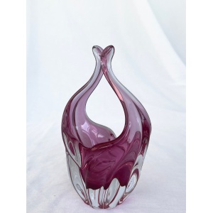 Pink Bohemian Vintage Mid-Century Art Glass Bowl by Chribska Glassworks, Czechoslovakia, 1960s