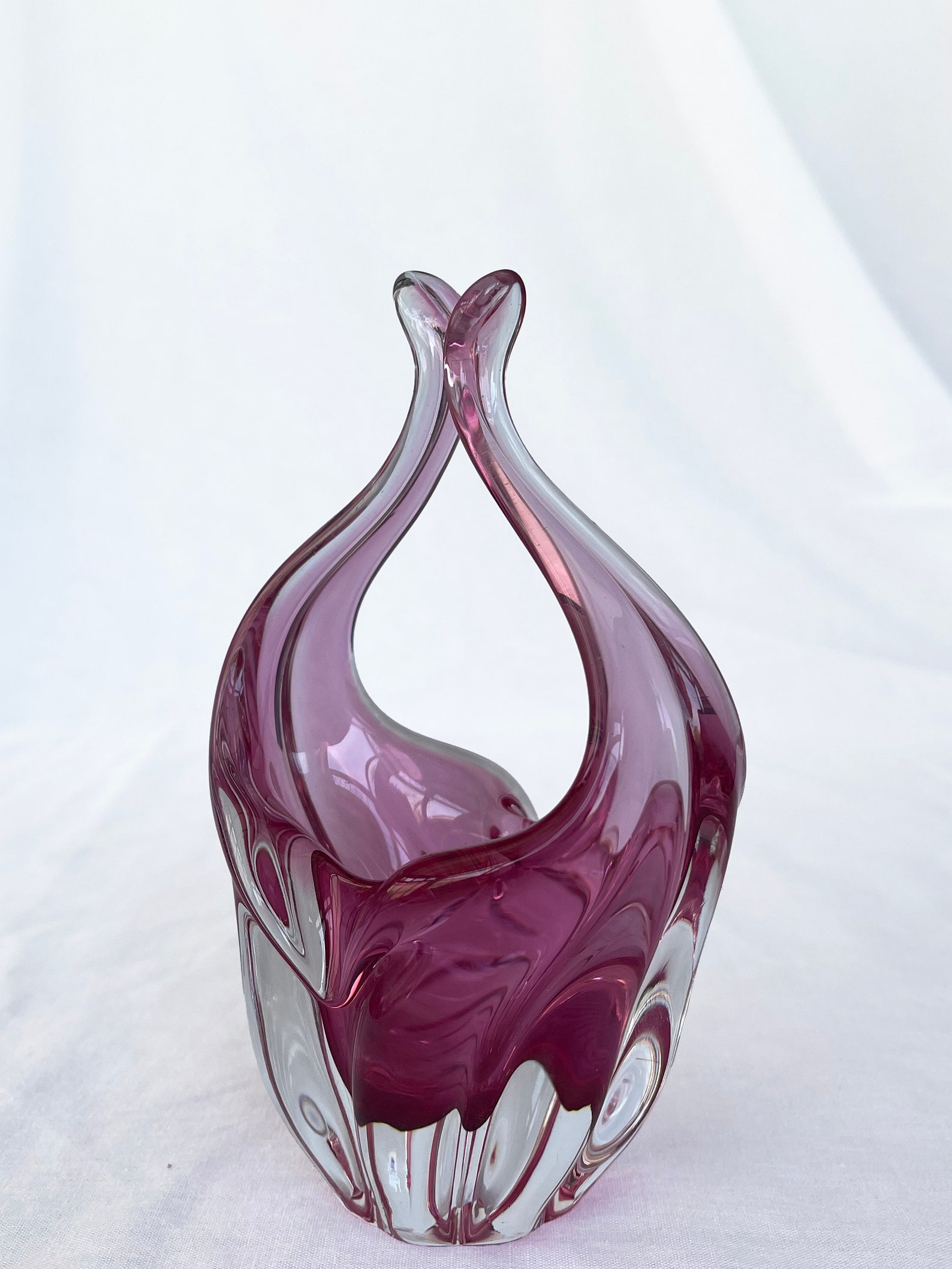 Pink Bohemian Vintage Mid-Century Art Glass Bowl by Chribska Glassworks, Czechoslovakia, 1960s