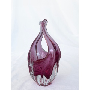 Pink Bohemian Vintage Mid-Century Art Glass Bowl by Chribska Glassworks, Czechoslovakia, 1960s