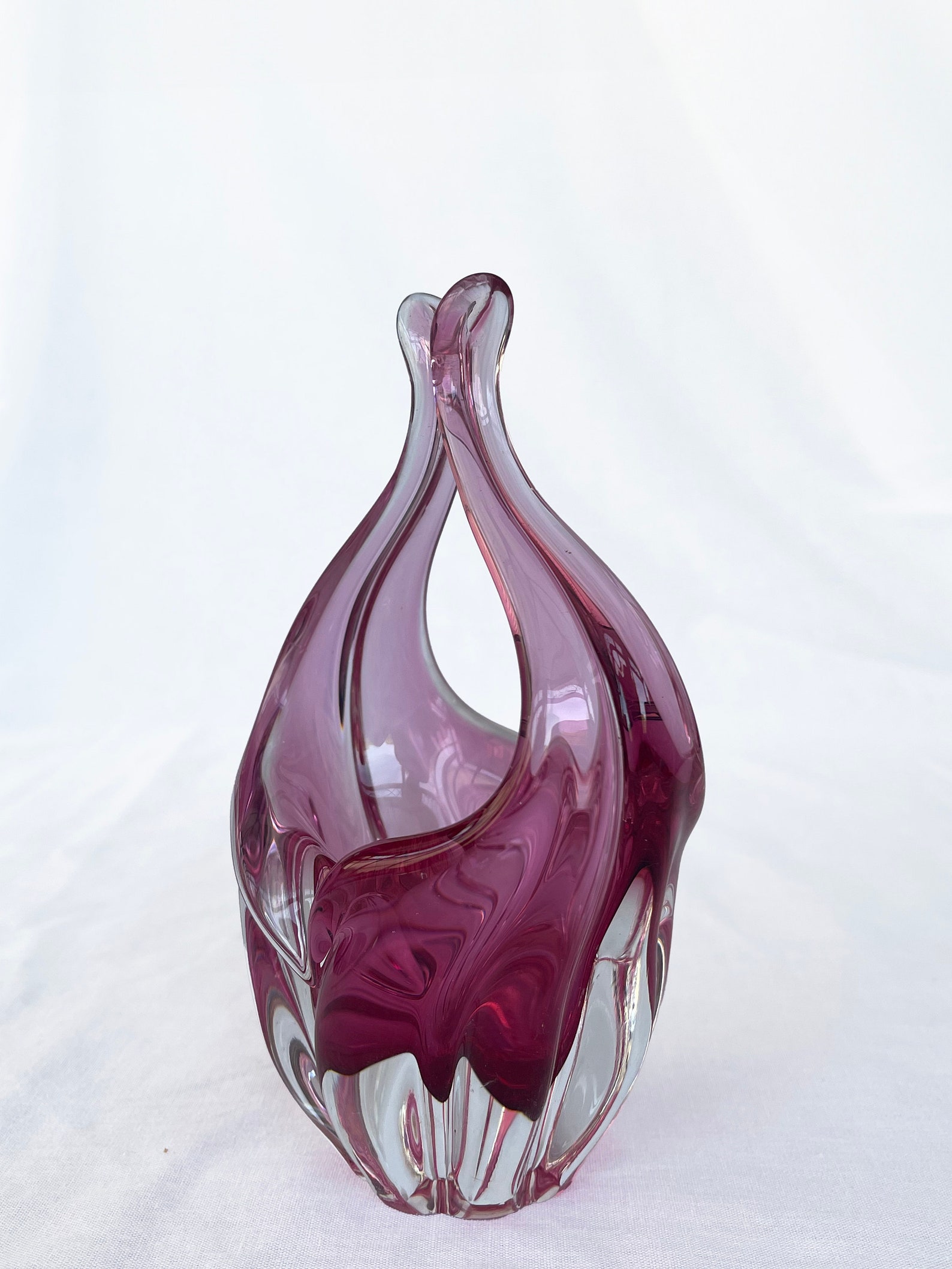 Pink Bohemian Vintage Mid-Century Art Glass Bowl by Chribska Glassworks, Czechoslovakia, 1960s