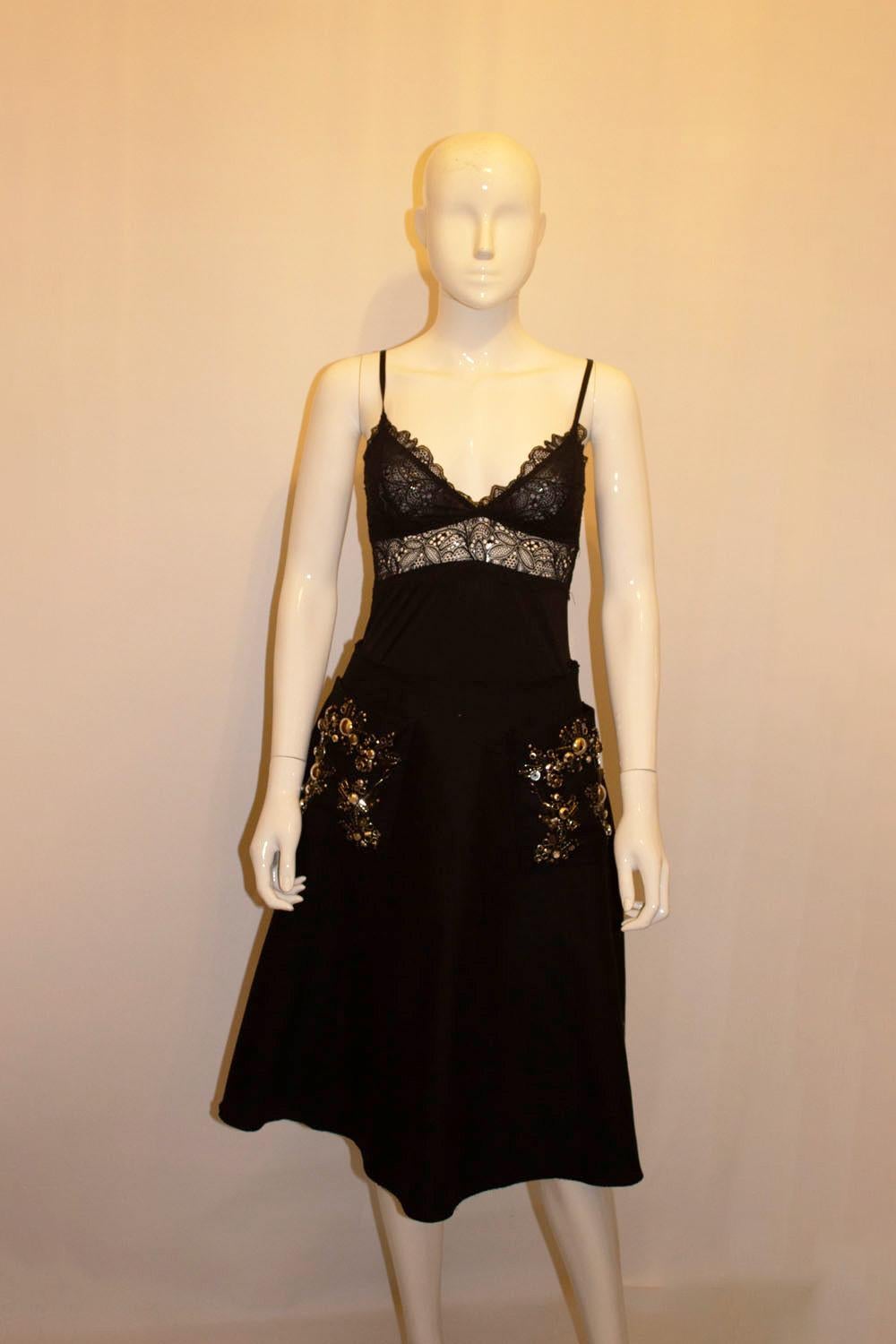 Prada, wonderful embellished Black wool skirt