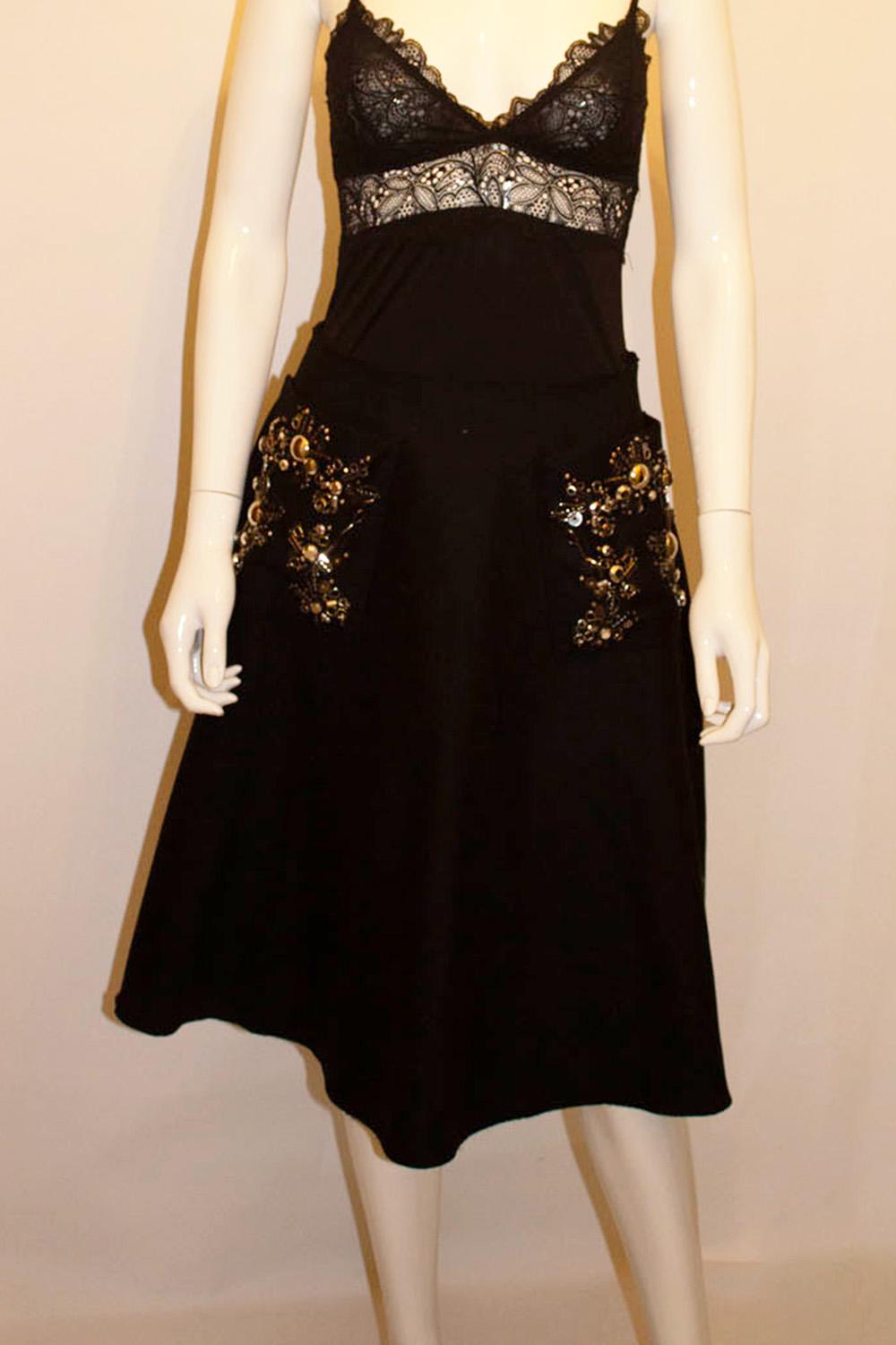 Prada, wonderful embellished Black wool skirt