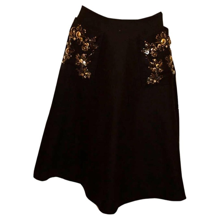 Prada, wonderful embellished Black wool skirt