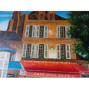 Huge Oil Painting Mid 20th Century Continental Town Scene 80 x 58 Inches