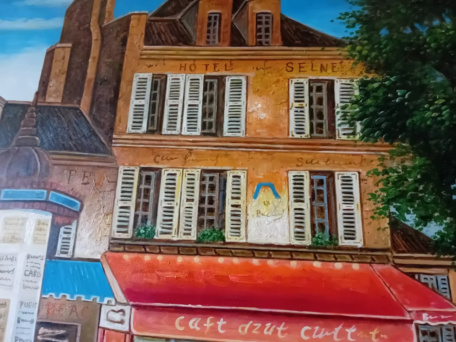 Huge Oil Painting Mid 20th Century Continental Town Scene 80 x 58 Inches