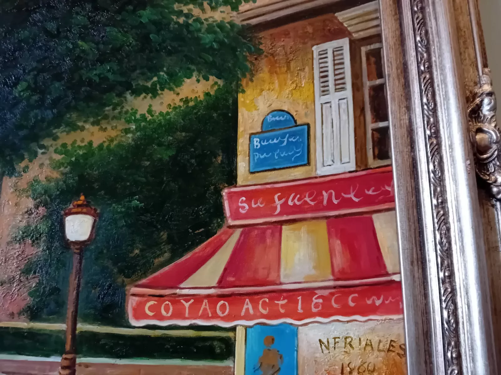 Huge Oil Painting Mid 20th Century Continental Town Scene 80 x 58 Inches