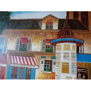 Huge Oil Painting Mid 20th Century Continental Town Scene 80 x 58 Inches