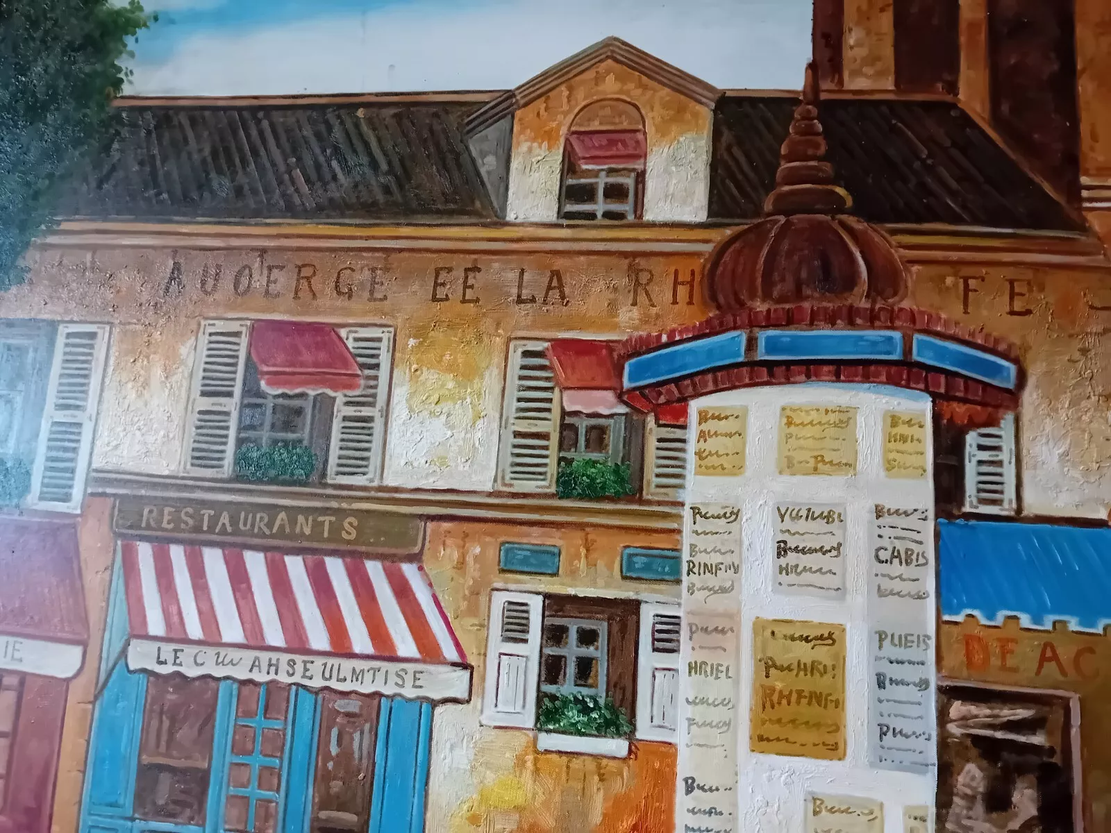 Huge Oil Painting Mid 20th Century Continental Town Scene 80 x 58 Inches