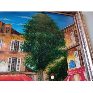 Huge Oil Painting Mid 20th Century Continental Town Scene 80 x 58 Inches