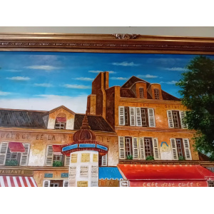 Huge Oil Painting Mid 20th Century Continental Town Scene 80 x 58 Inches
