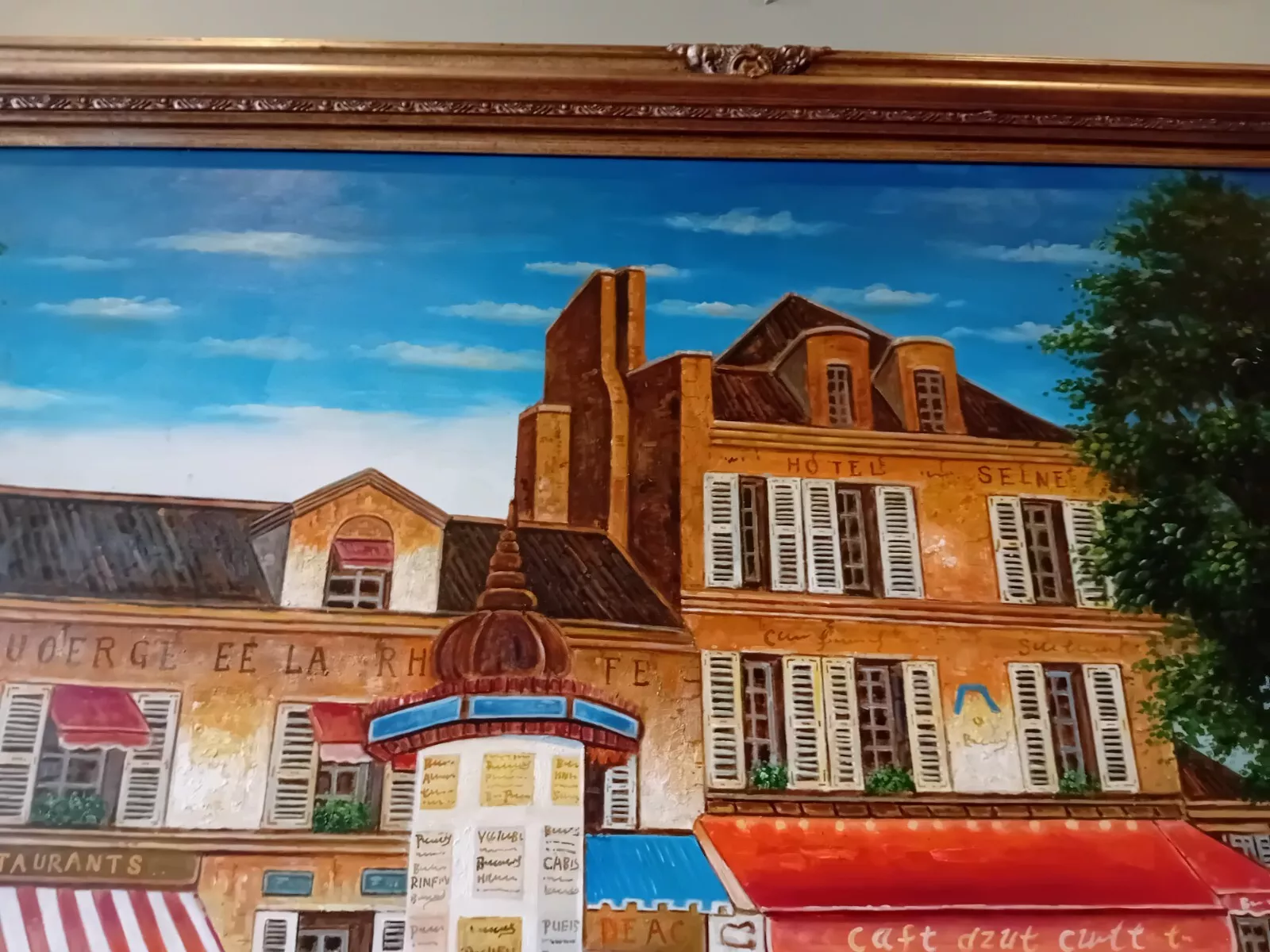 Huge Oil Painting Mid 20th Century Continental Town Scene 80 x 58 Inches
