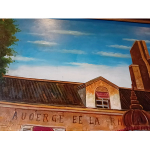 Huge Oil Painting Mid 20th Century Continental Town Scene 80 x 58 Inches