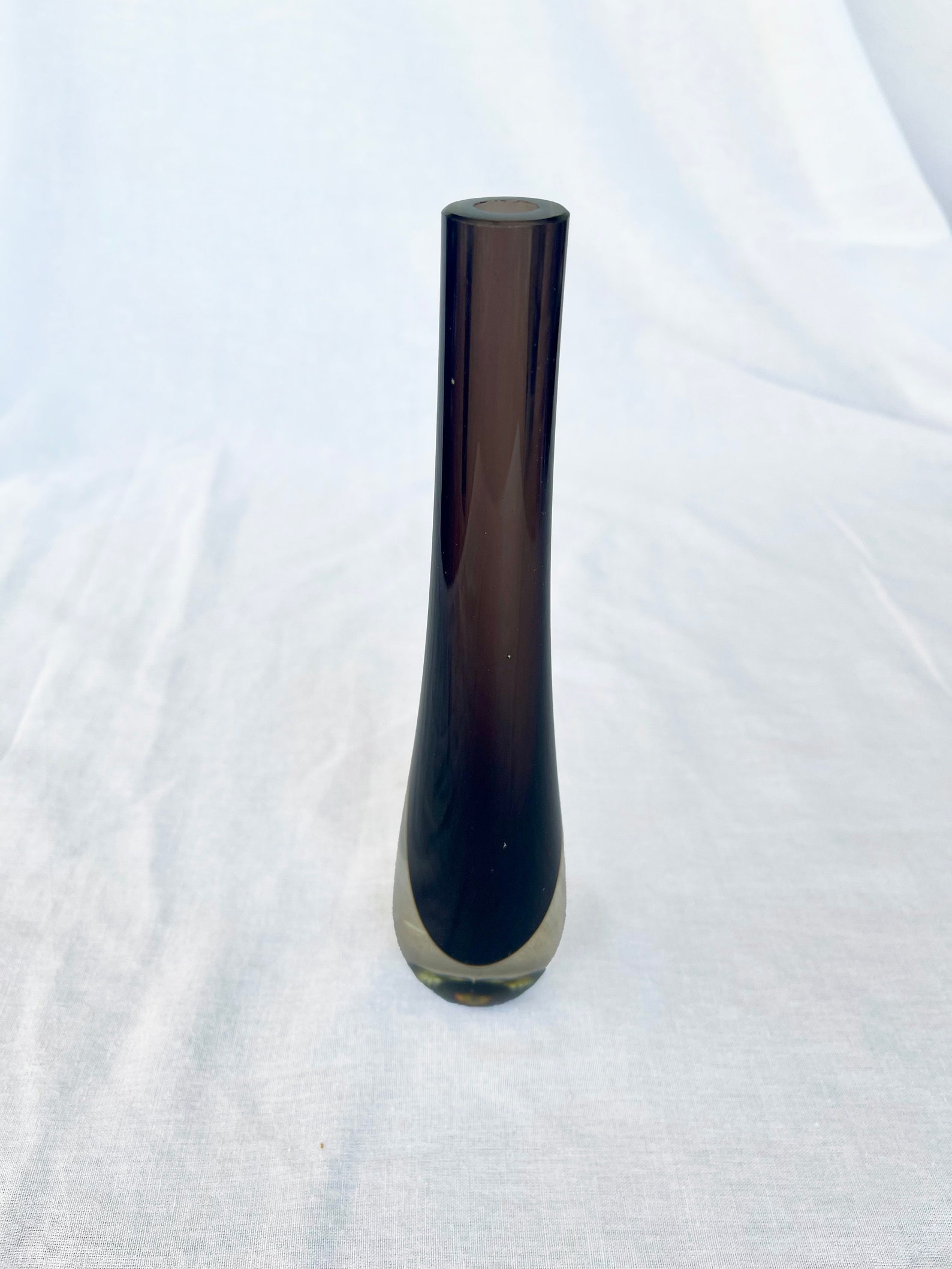 Vintage 1960's Scottish Caithness Smokey Peat and Amethyst mid century Cased Art Glass Bud Vase by Domhnall O'Broin