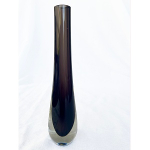Vintage 1960's Scottish Caithness Smokey Peat and Amethyst mid century Cased Art Glass Bud Vase by Domhnall O'Broin