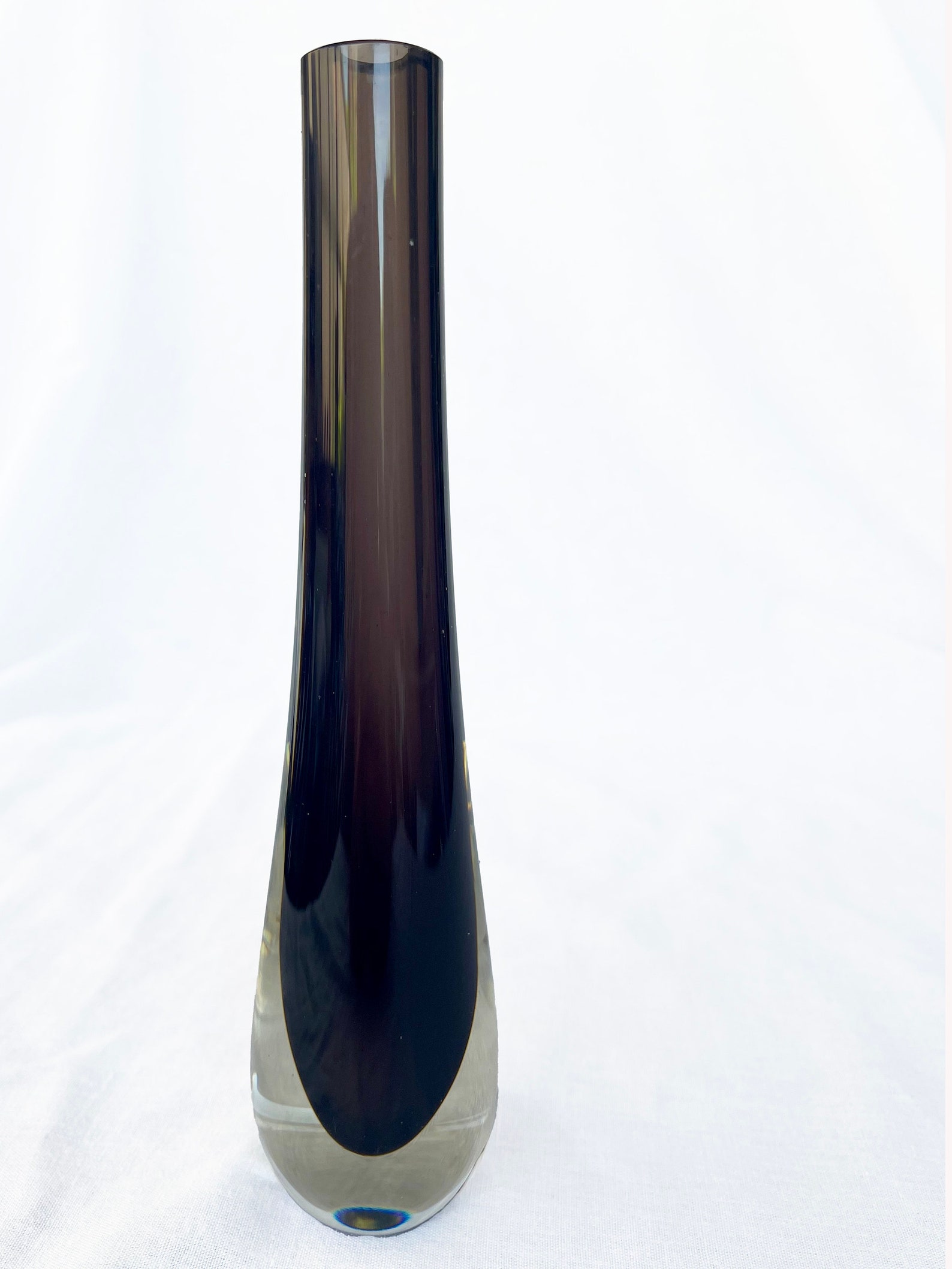 Vintage 1960's Scottish Caithness Smokey Peat and Amethyst mid century Cased Art Glass Bud Vase by Domhnall O'Broin