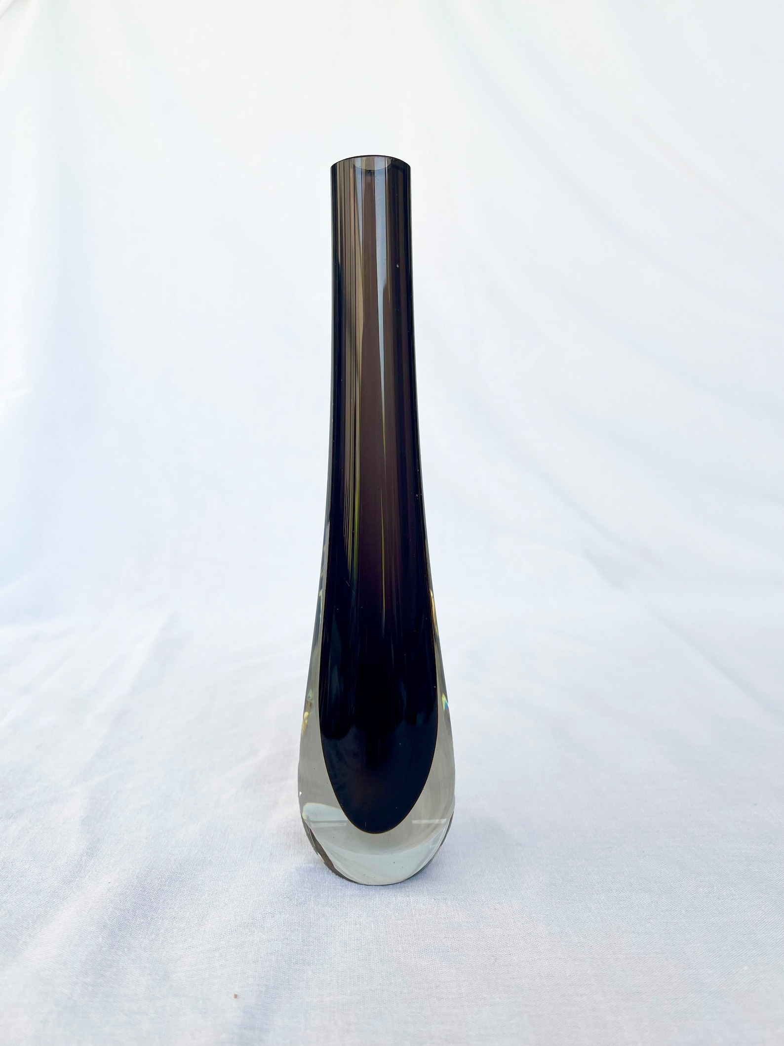 Vintage 1960's Scottish Caithness Smokey Peat and Amethyst mid century Cased Art Glass Bud Vase by Domhnall O'Broin