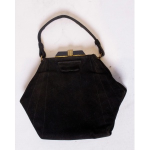 Vintage Art Deco Black Suede Handbag