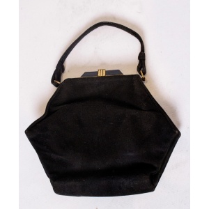 Vintage Art Deco Black Suede Handbag