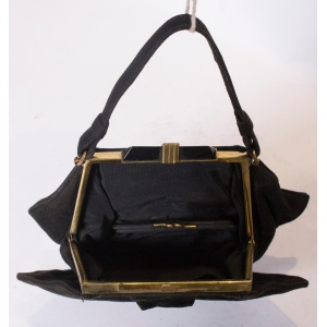 Vintage Art Deco Black Suede Handbag