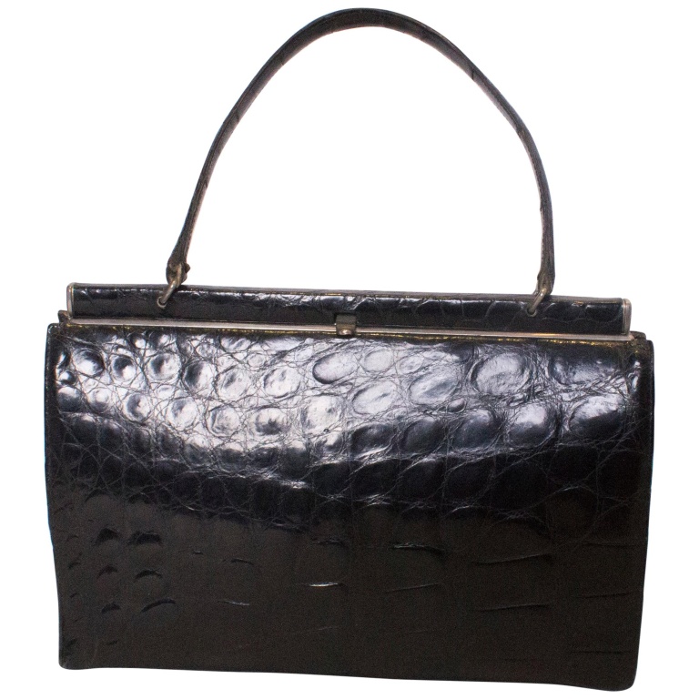 Vintage Black Crocodile Handbag