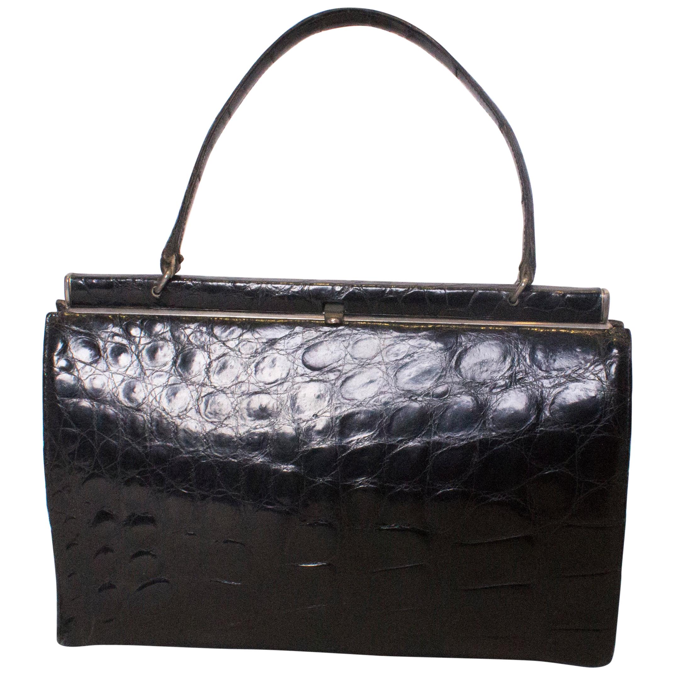 Vintage Black Crocodile Handbag