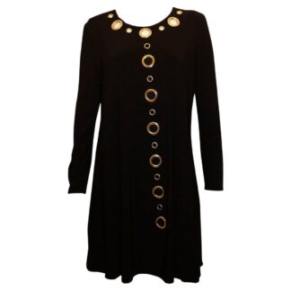 Vintage Black Jersey Dress with Decorative Holes