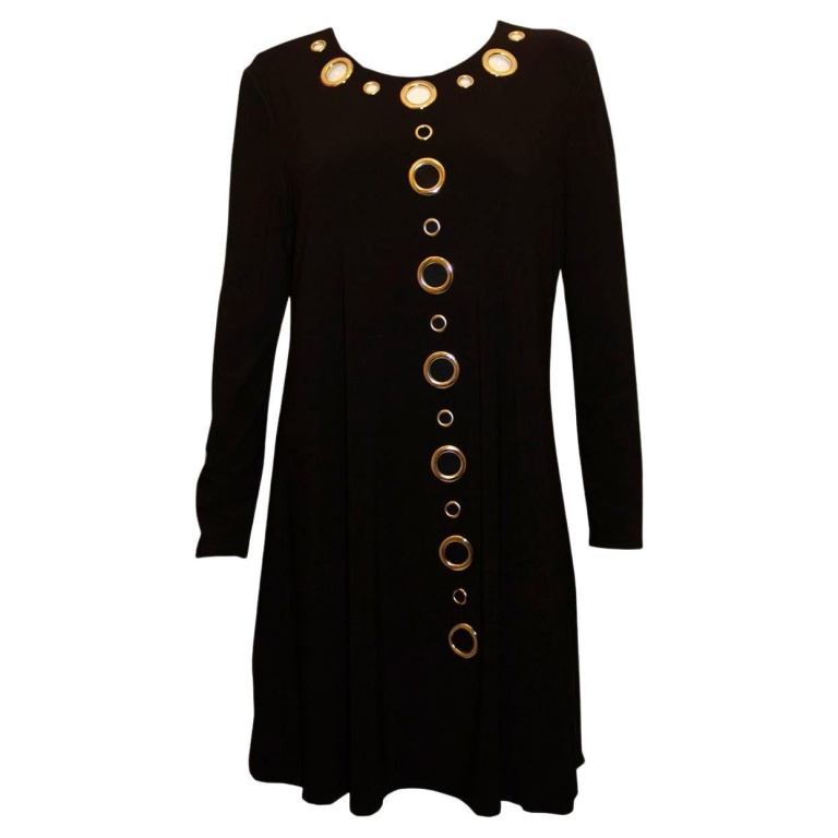 Vintage Black Jersey Dress with Decorative Holes