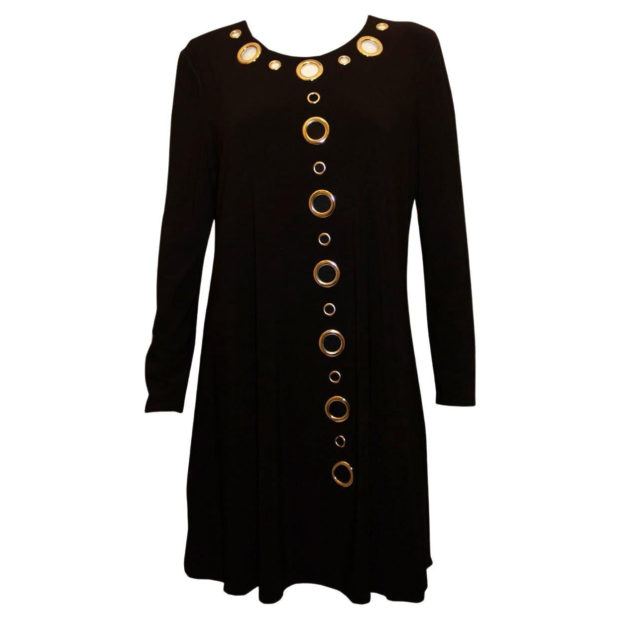 Vintage Black Jersey Dress with Decorative Holes