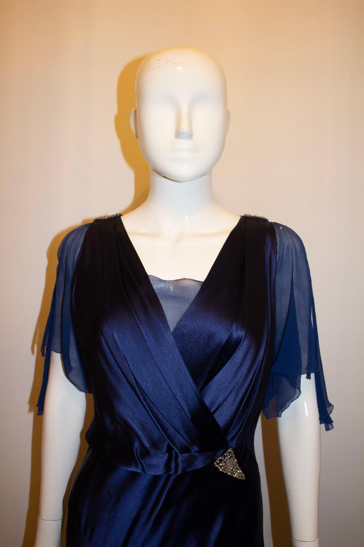 Vintage Blue Satin Marshall and Snelgrove Satin Dress