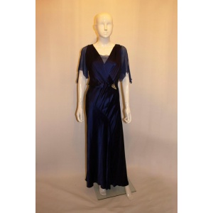 Vintage Blue Satin Marshall and Snelgrove Satin Dress