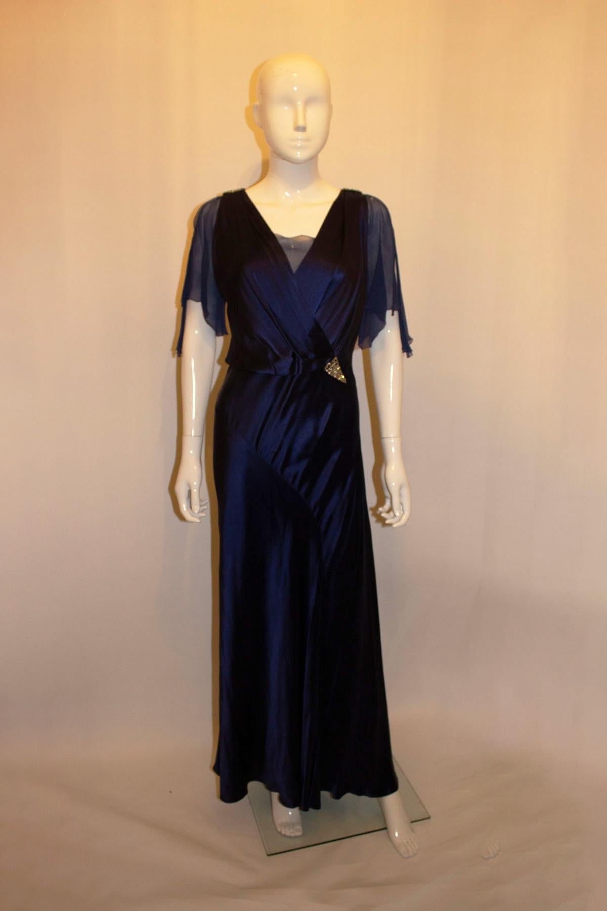 Vintage Blue Satin Marshall and Snelgrove Satin Dress