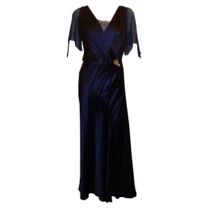 Vintage Blue Satin Marshall and Snelgrove Satin Dress